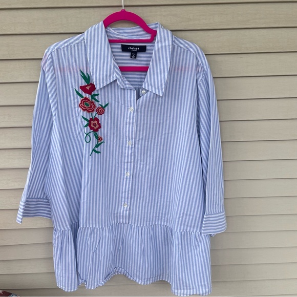 Chelsea Studio Striped Embroidered Tunic Top Size 1X (22/24) - Picture 5 of 11